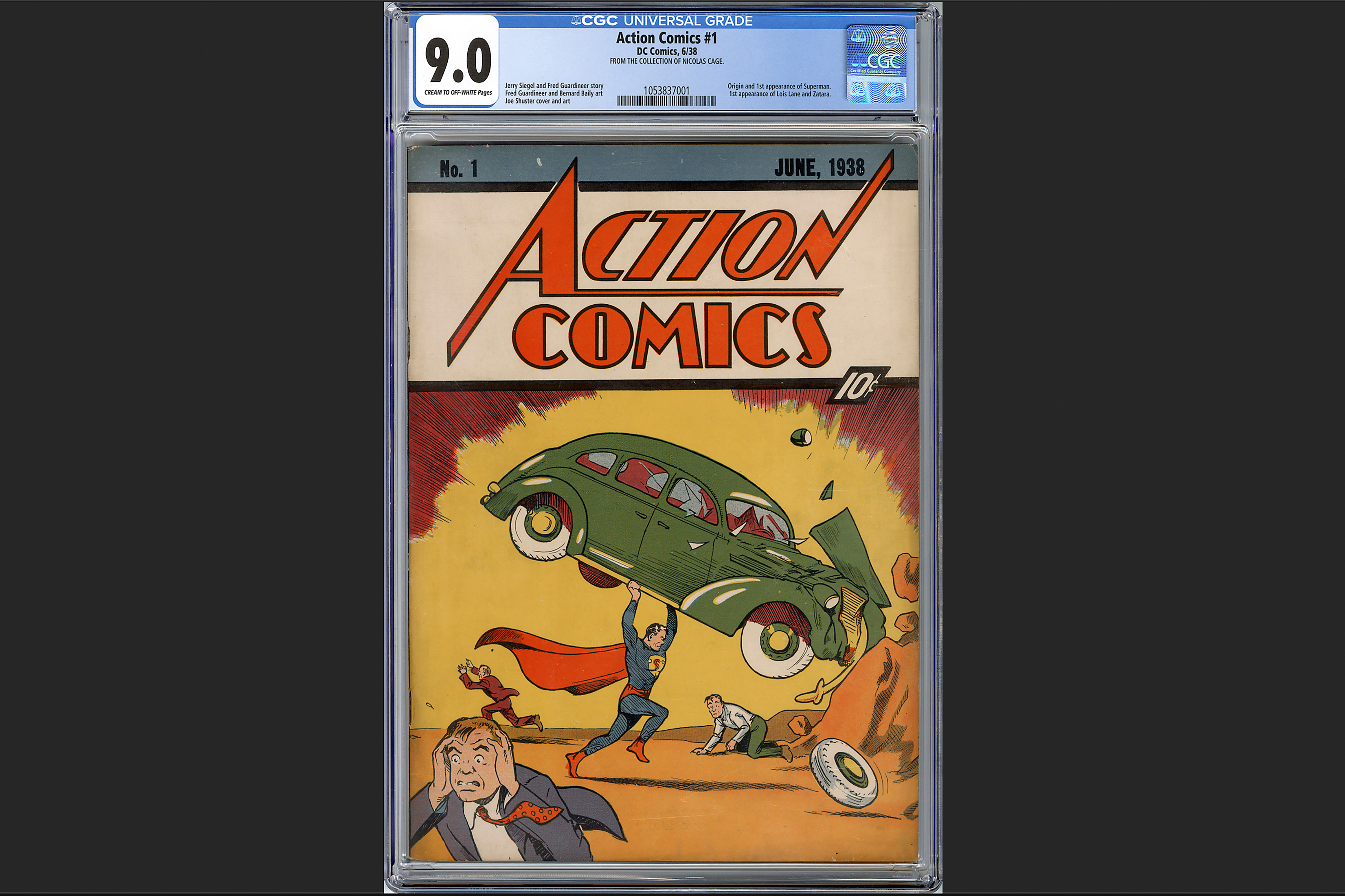 This photo shows Action Comics #1, Wednesday, in New York, a copy of a rare comic book that introduced the world to Superman, which was sold for a record $15 million on Friday.