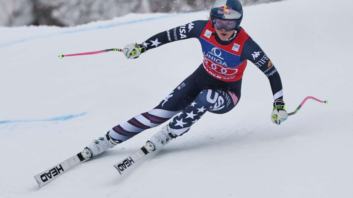 United States' Lindsey Vonn speeds down the course during an alpine ski, women's World Cup downhill, in Zauchensee, Austria, Saturday, Jan. 10, 2026.