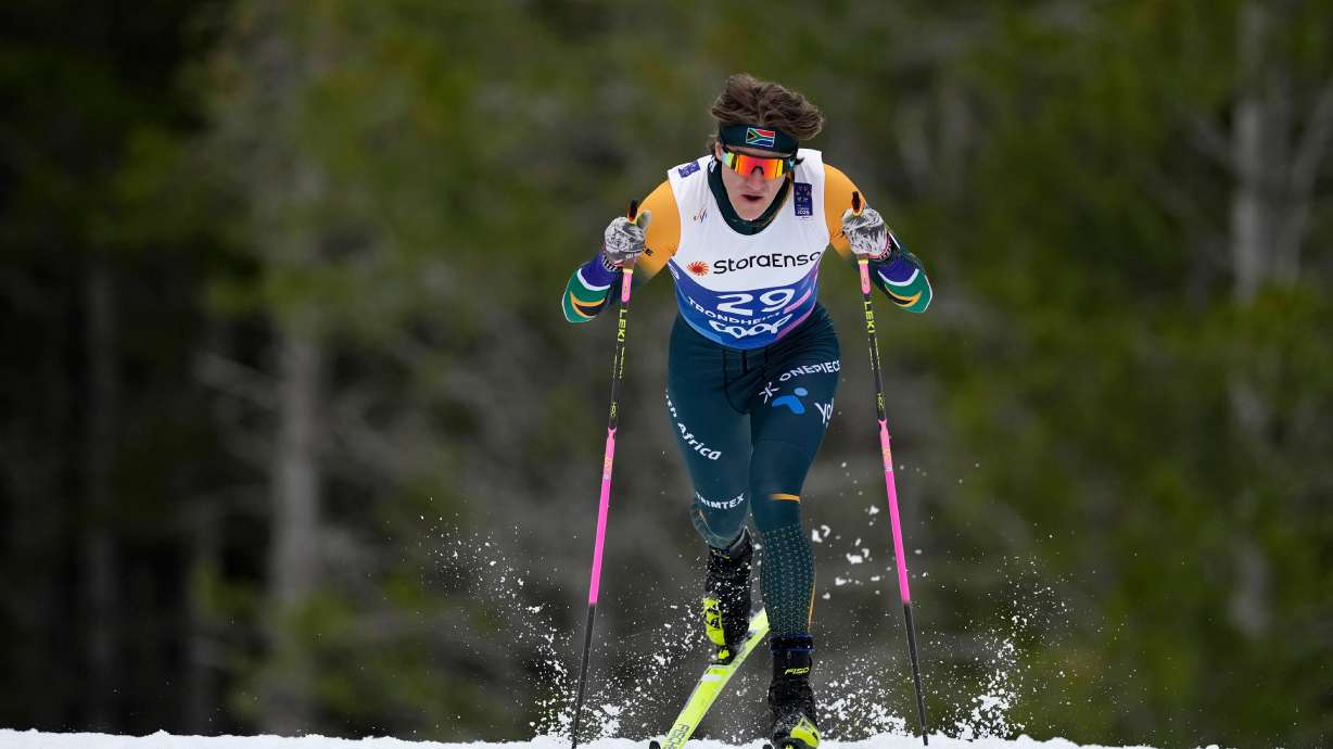 FILE - Matthew Smith, of South Africa, competes in the cross-country men's 7.5 km Interval Start Classic qualification race at the Nordic World Ski Championships in Trondheim, Norway, Wednesday, Feb. 26, 2025.