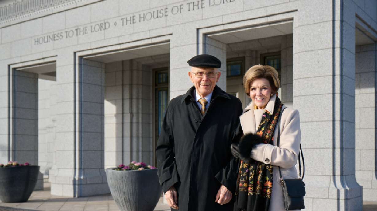 President Dallin H. Oaks, president of The Church of Jesus Christ of Latter-day Saints, and his wife Kristen, at the Burley Idaho Temple on Jan. 10. President Oaks delivered his first public address since becoming church president Tuesday at BYU.