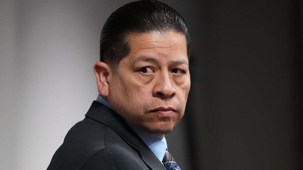 Former Uvalde school district police officer Adrian Gonzales arrives at the Nueces County Courthouse in Corpus Christi, Texas, on Jan. 6.