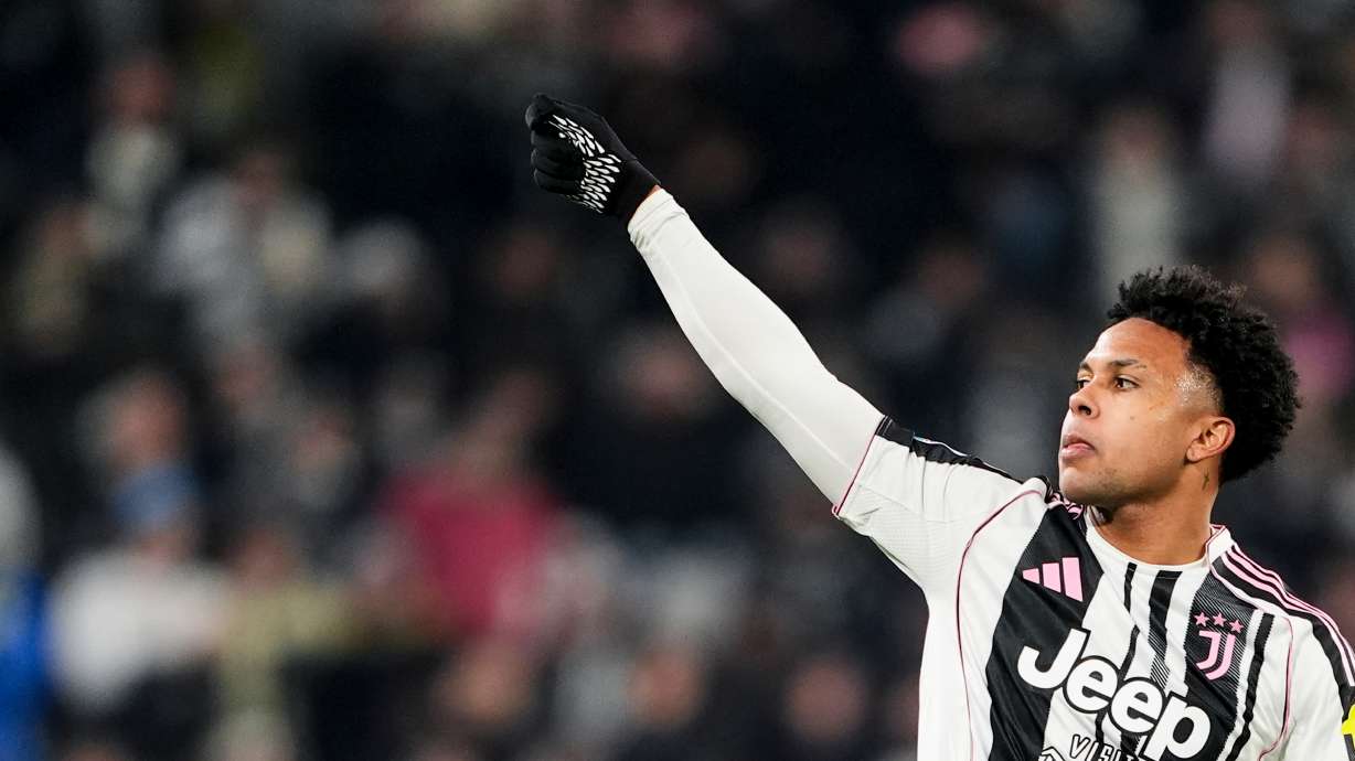 Juventus' Weston McKennie celebrates after scoring the 5-0 goal for his team during the Serie A soccer match between Juventus Fc and Cremonese at the Juventus Stadium, in Turin, Italy, Monday, Jan. 12, 2026.