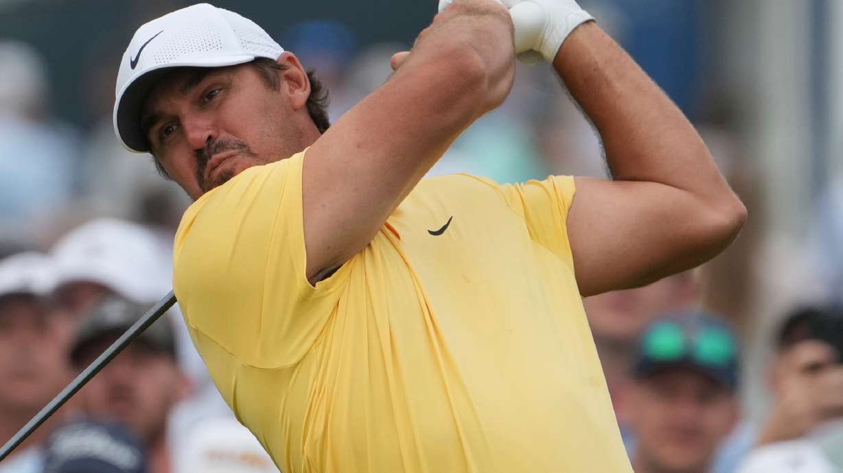 FILE - Brooks Koepka tees off on the 15th hole during the second round of the U.S. Open golf tournament at Oakmont Country Club Friday, June 13, 2025, in Oakmont, Pa.