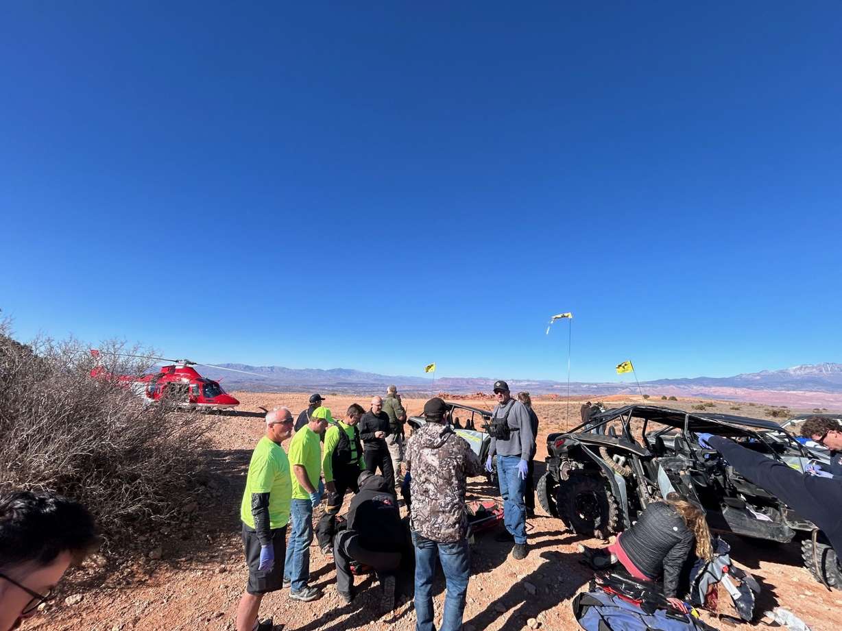 Search and rescue crews on Monday respond to an area near Sand Mountain in Washington County after two side by sides collided, leaving several people injured.