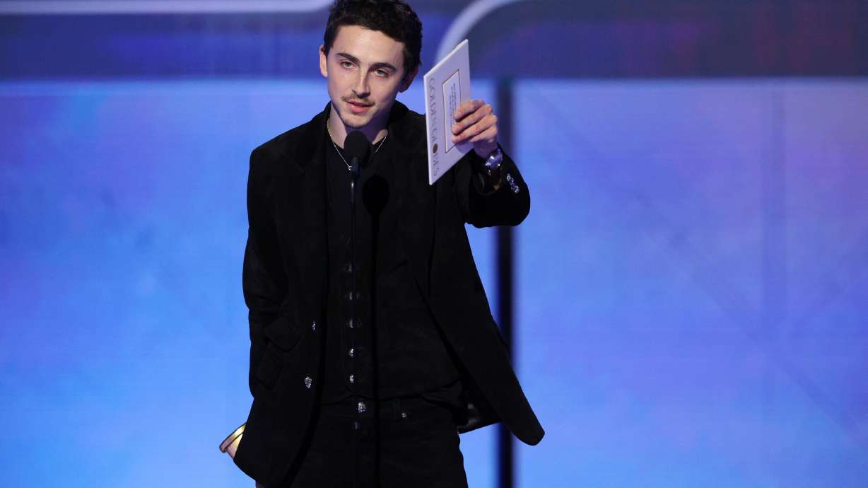 This image released by CBS Broadcasting shows Timothée Chalamet accepting the award for best actor in a motion picture - musical or comedy for "Marty Supreme" during the 83rd Golden Globes on Sunday, Jan. 11, 2026, at the Beverly Hilton in Beverly Hills, Calif.