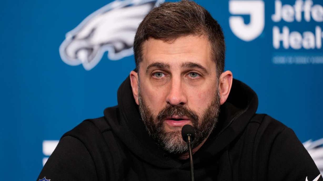 Philadelphia Eagles head coach Nick Sirianni speaks during a news conference after an NFL wild-card playoff football game against the San Francisco 49ers on Sunday, Jan. 11, 2026, in Philadelphia.