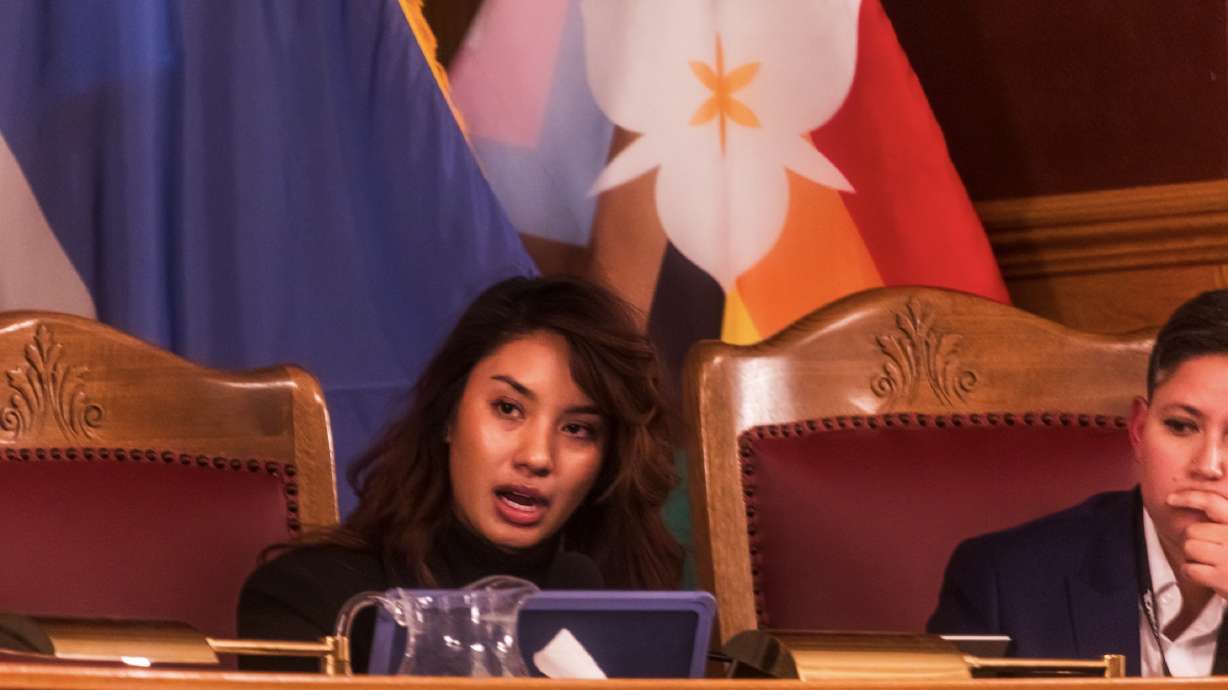 Salt Lake City Councilwoman Eva Lopez Chavez speaks during a Salt Lake City Council meeting at the Salt Lake City-County Building in Salt Lake City on Jan. 13. Her seat was vacated by the city on Tuesday over a finding that she moved out of district.