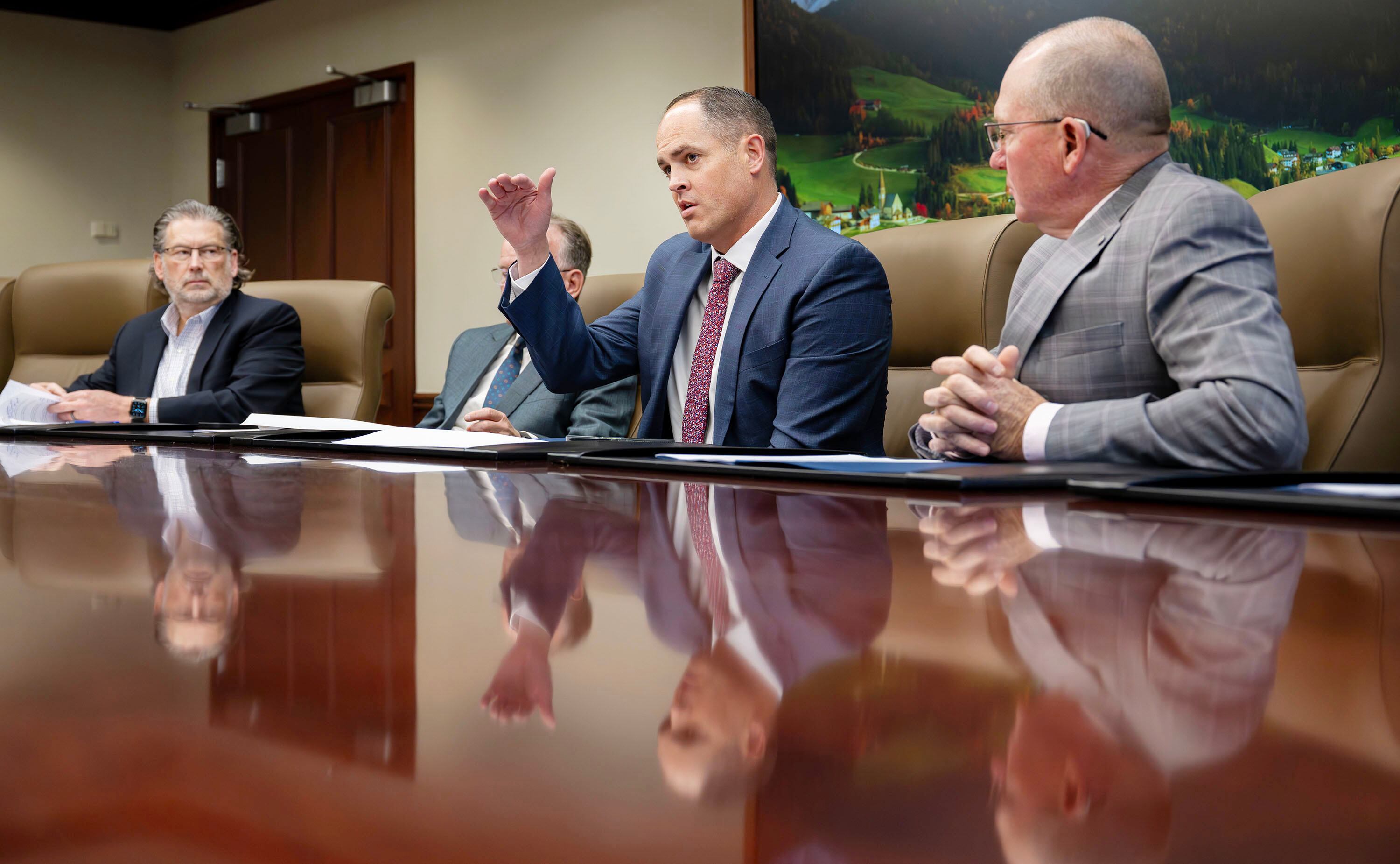 Sen. Mike McKell, R-Spanish Fork, with other Senate majority members in combined KSL and Deseret News editorial board at the Triad Center in Salt Lake City on Jan. 13. McKell's bill to restrict kratom sales in Utah passed unanimously on Wednesday.
