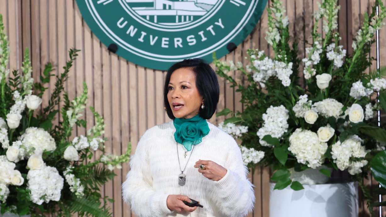 After nearly seven years at the helm of Utah's largest university, Astrid Tuminez announced Wednesday she is stepping down from her role as president of Utah Valley University.