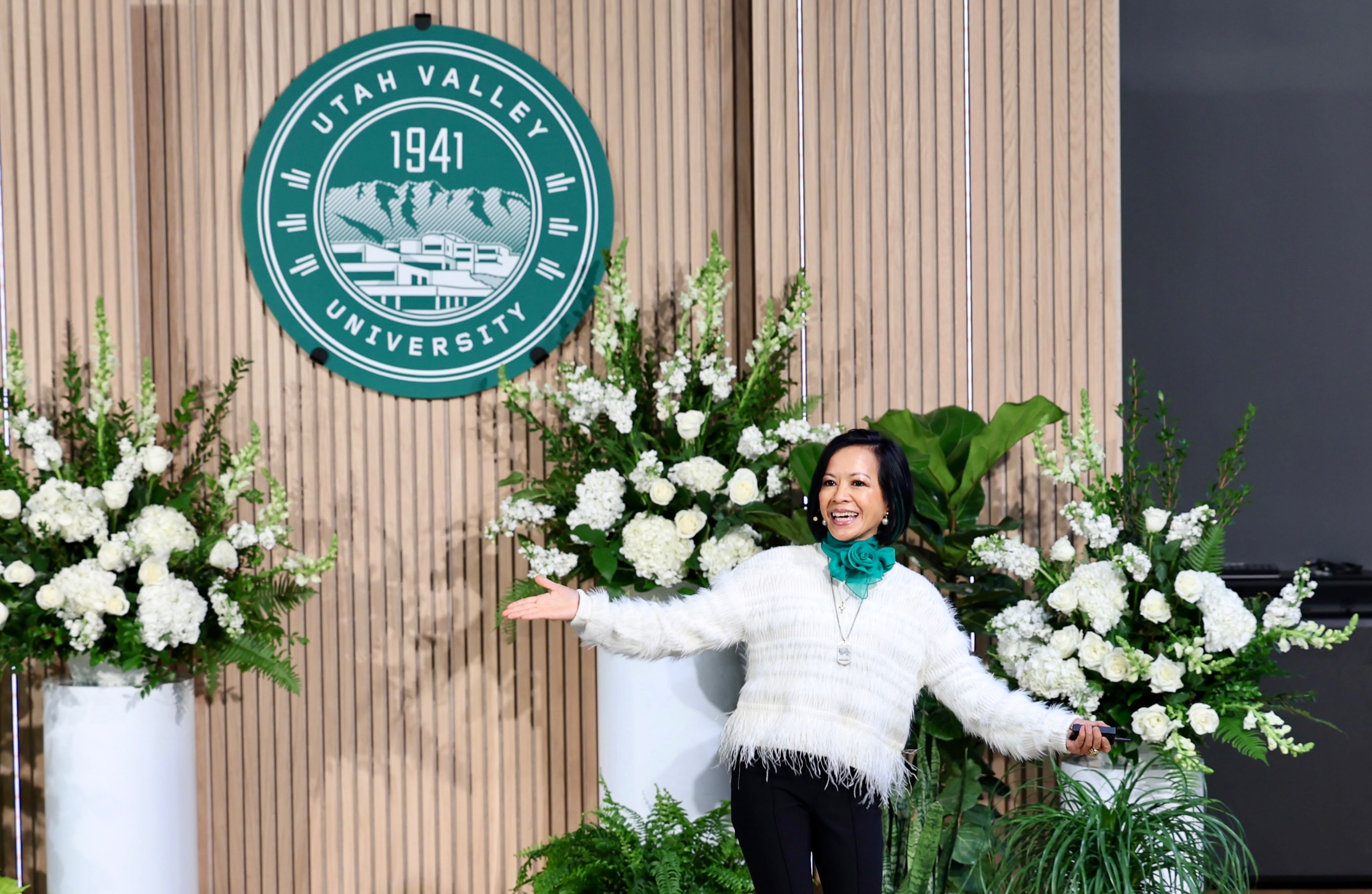 After nearly seven years at the helm of Utah's largest university, Astrid Tuminez announced Wednesday she is stepping down from her role as president at Utah Valley University.