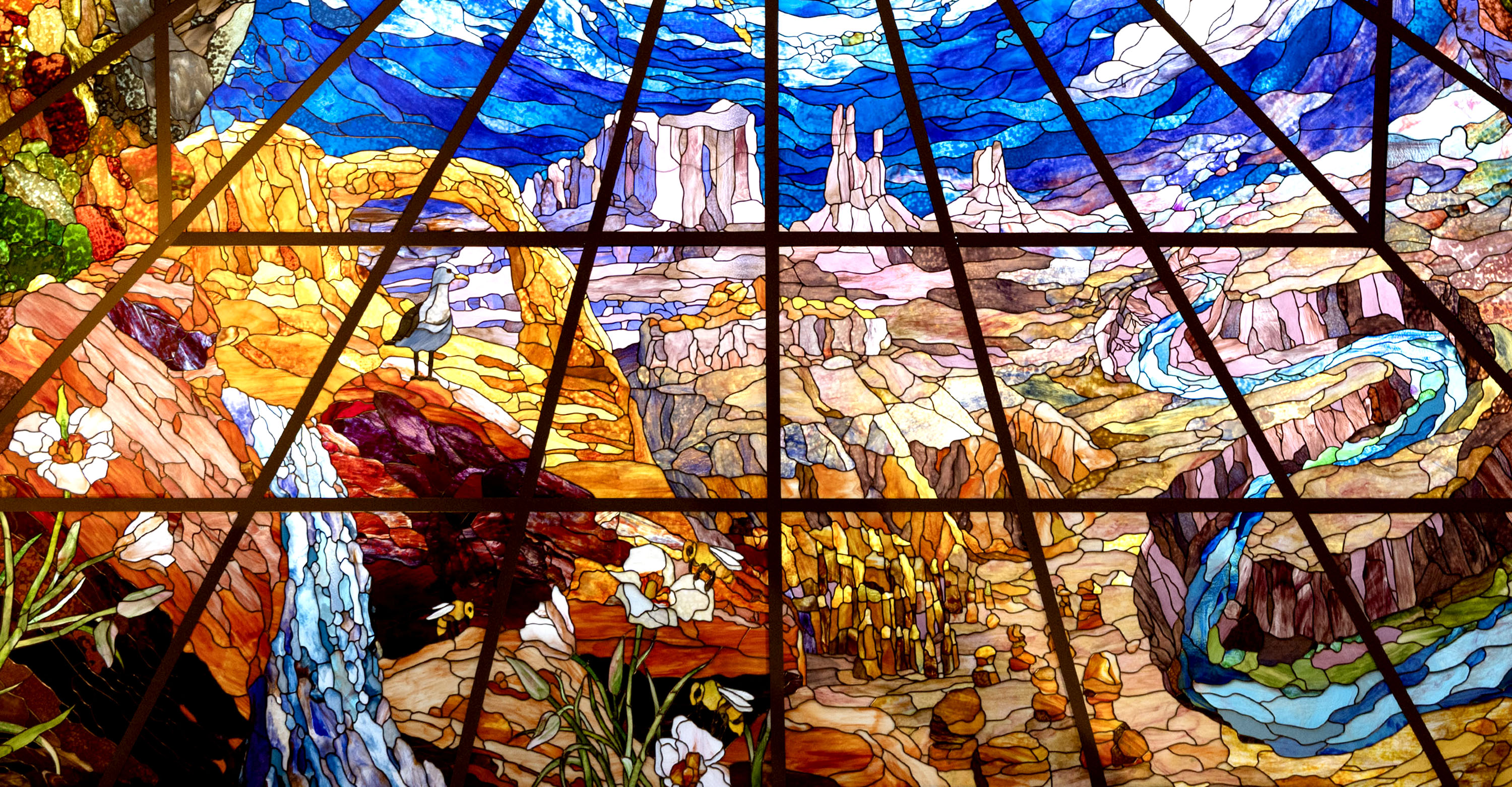 Utah scenery is depicted on the laylight of the North Capitol Building in Salt Lake City on Wednesday.