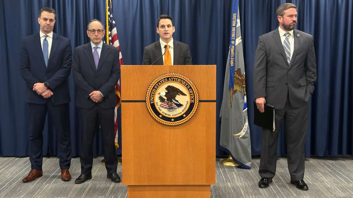 David Metcalf, U.S. Attorney for the Eastern District of Pennsylvania, speaks during a news conference to announce charges against 20 people including 15 former college basketball players, in what prosecutors called a betting scheme to rig NCAA and Chinese Basketball Association games, Thursday, Jan. 15, 2026 in Philadelphia.
