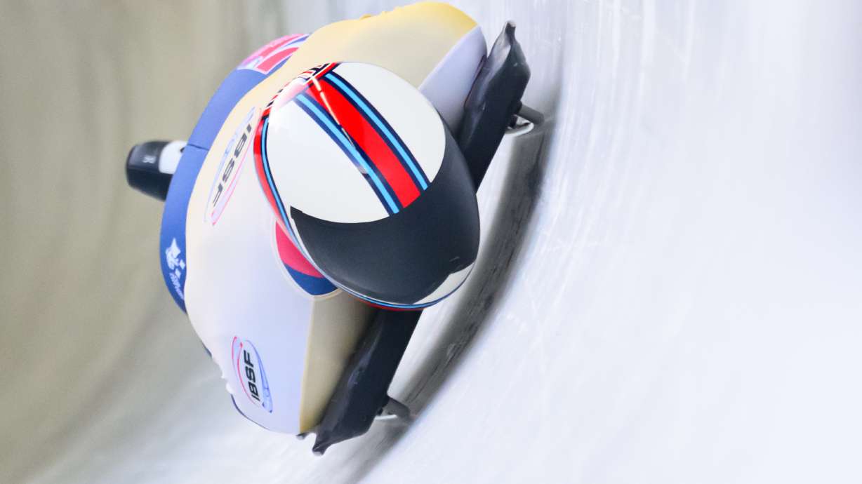 Britain's Matt Weston races down the track, during the men's single, 1st run of the Skeleton World Cup, in Altenberg, Germany, Friday, Jan. 16, 2026.
