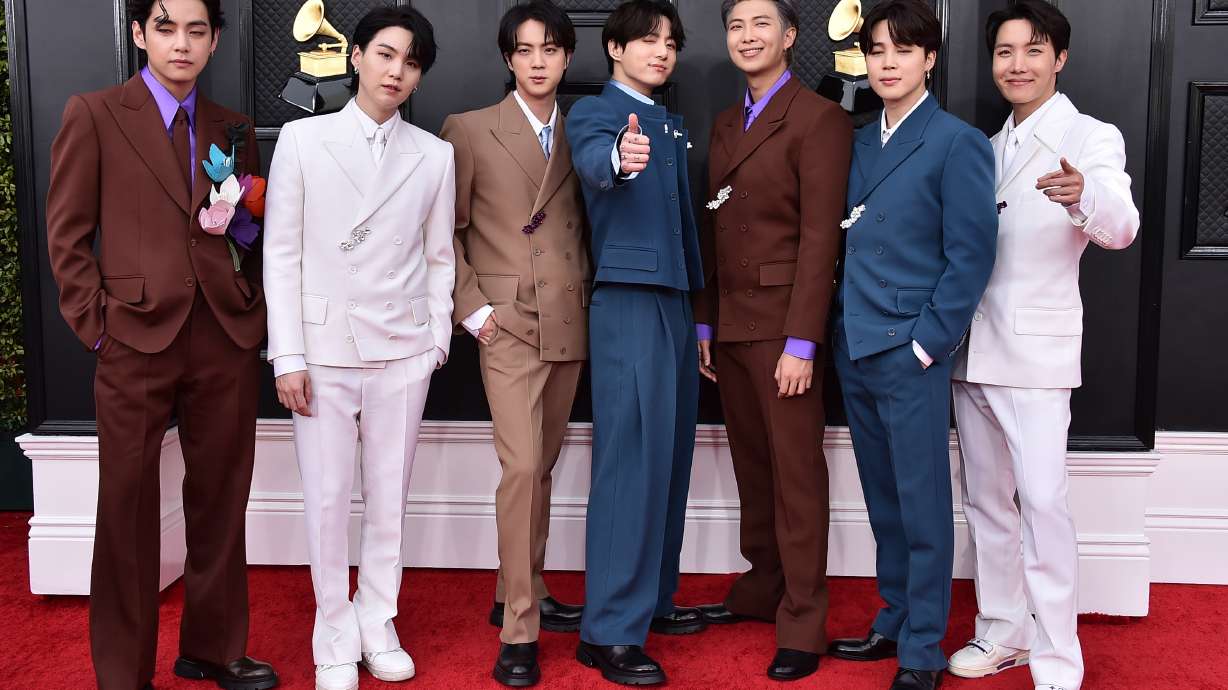 Korean group BTS appears at the 64th Annual Grammy Awards in Las Vegas on April 3, 2022.