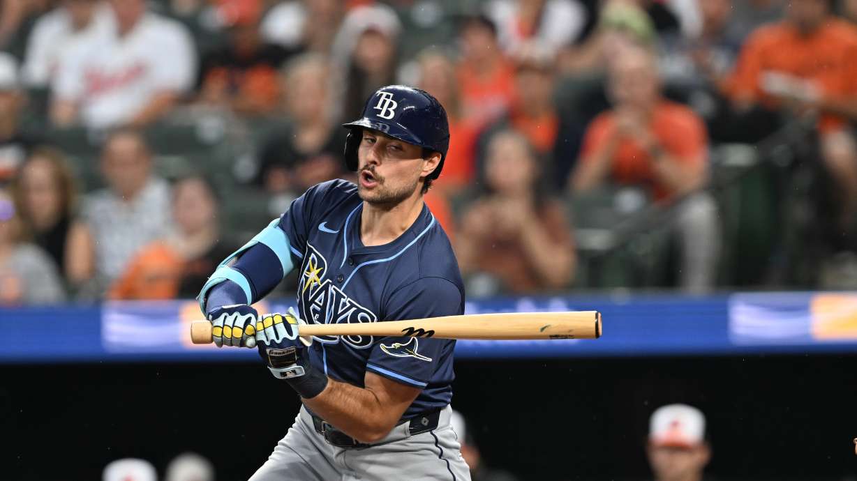 FILE - Tampa Bay Rays Josh Lowe bats against the Baltimore Orioles in a baseball game, Wednesday, Sept. 24, 2025, in Baltimore.