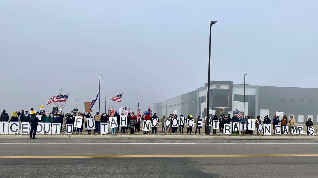 Protesters outside a proposed ICE detention center on Jan. 16, 2026.