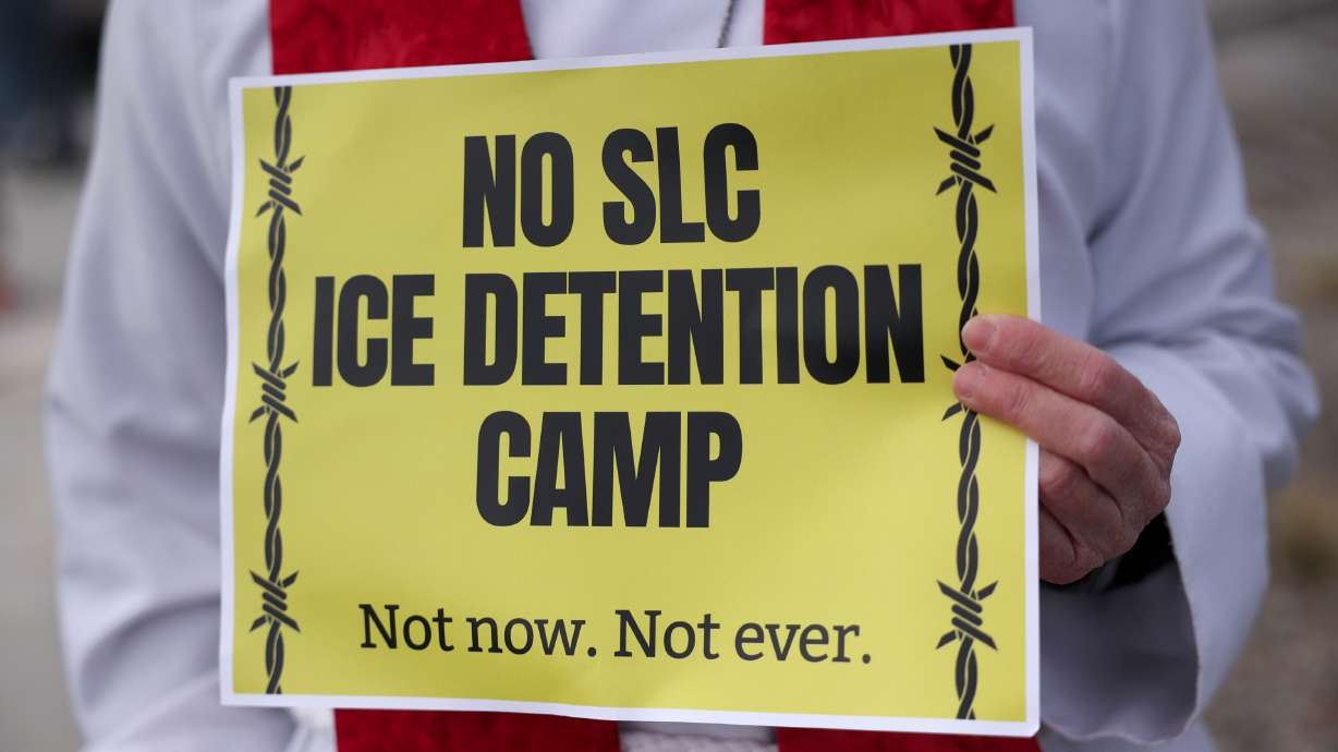 ICE has bought a Salt Lake City warehouse, sparking concern an immigrant detention center is coming. The Jan. 17 photo comes from a protest at another Salt Lake City site where some feared a detention center was planned.