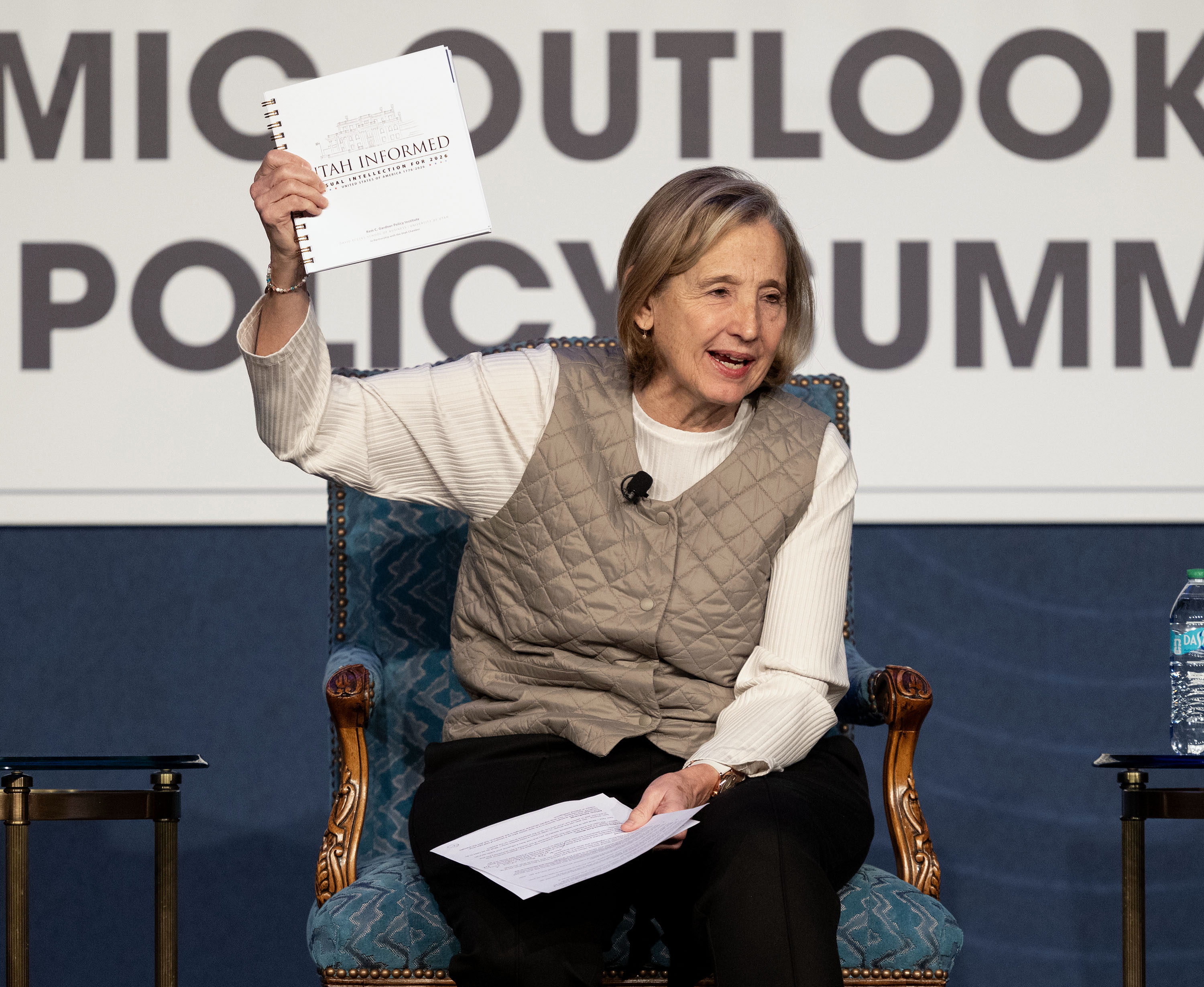 Economist Natalie Gochnour speaks during the 2026 Utah Economic Outlook & Public Policy Summit at the Grand America in Salt Lake City on Jan. 16. Gochnour spoke about the economic outlook nationwide.