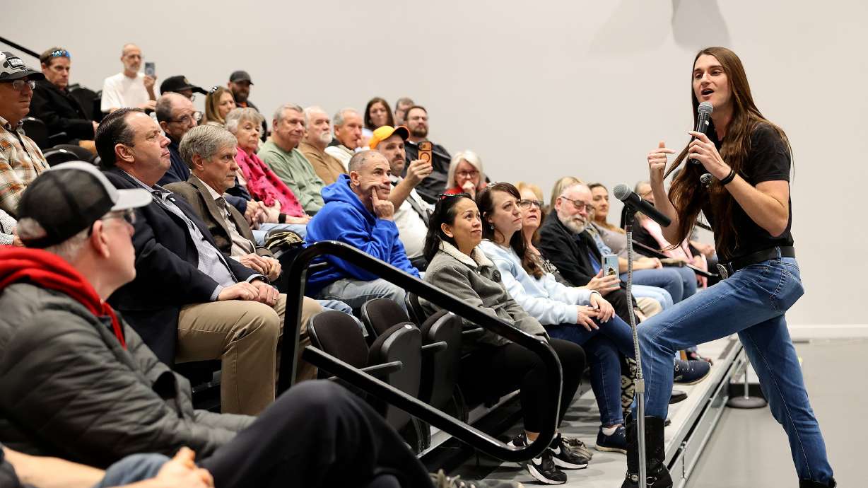 Scott Presler, a Republican voter mobilization activist, talks about repealing Proposition 4 and voter laws at the Weber County Fights Back Rally with Scott Presler at the Roy Library in Roy on Friday.