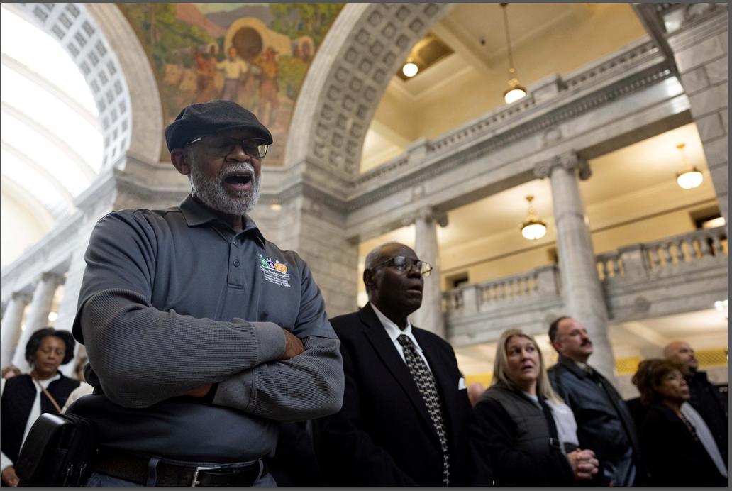 Attendees sing “Lift Every Voice and Sing” during a Martin Luther King Jr. Day Celebration hosted by Beloved Community at the Capitol in Salt Lake City on Monday, Jan. 19, 2026.