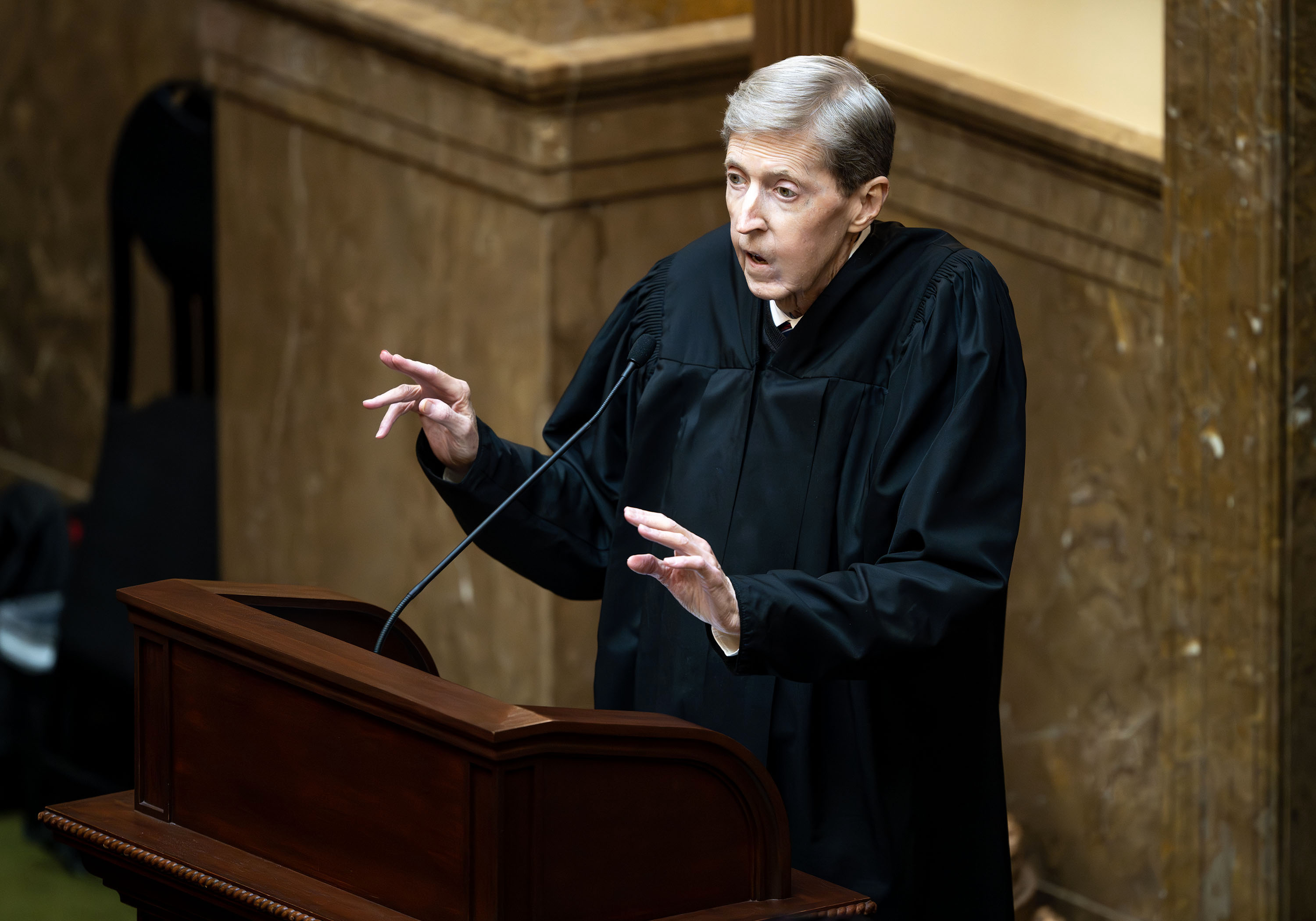 Chief Justice Matthew Durrant stands in the House of Representatives as he delivers the State of the Judiciary address on the first day of the 2026 legislative session in Salt Lake City on Tuesday.