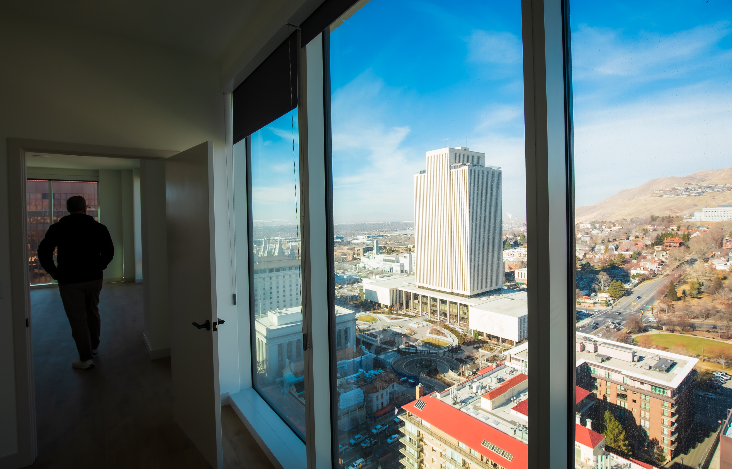 A view of Temple Square from a 24th-story penthouse unit bedroom inside the Seraph at South Temple on Tuesday. The building, once known as South Temple Tower, was converted from an office building to housing.