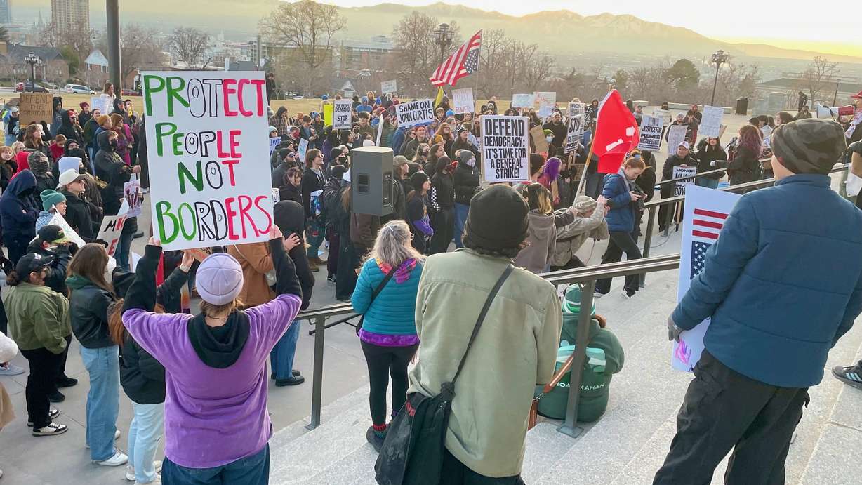 Around 200 demonstrators gathered on the steps of the Utah Capitol in Salt Lake City on Tuesday to protest what they view as the heavy-handed federal crackdown on immigration. It was one of several protests.