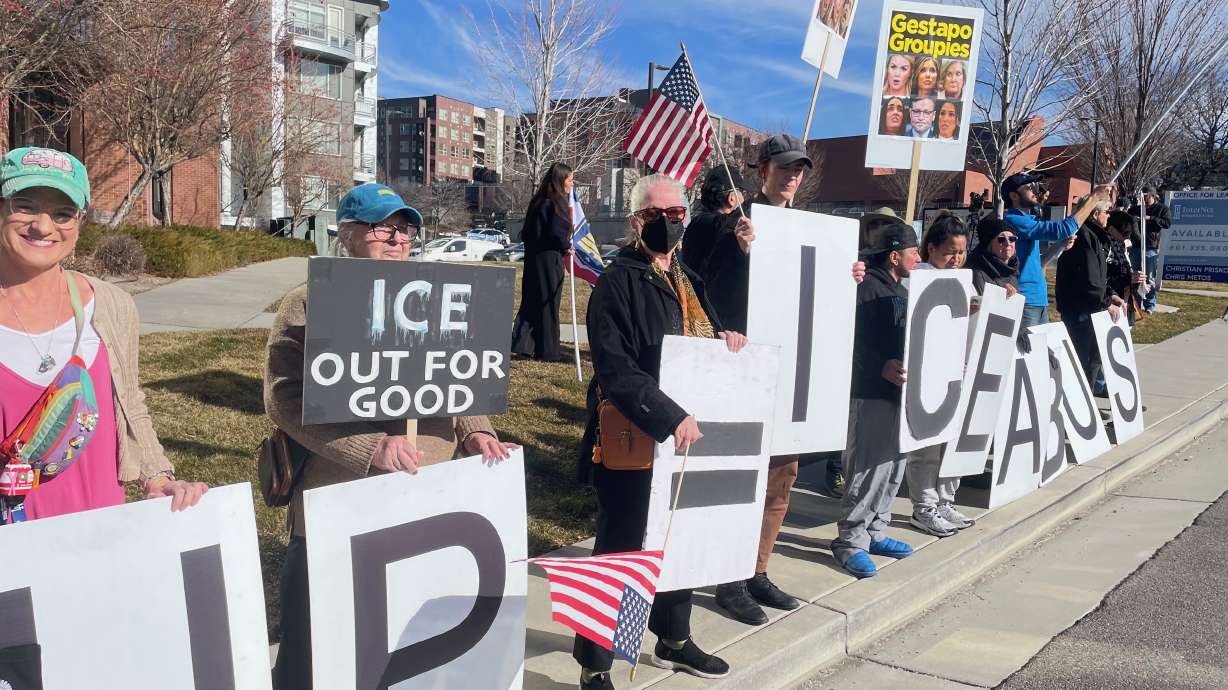 Protesters gathered outside the offices of a developer involved in an alleged proposal to build an immigration detention center in Salt Lake City on Tuesday. Additional protests were planned against the ongoing immigrant crackdown.