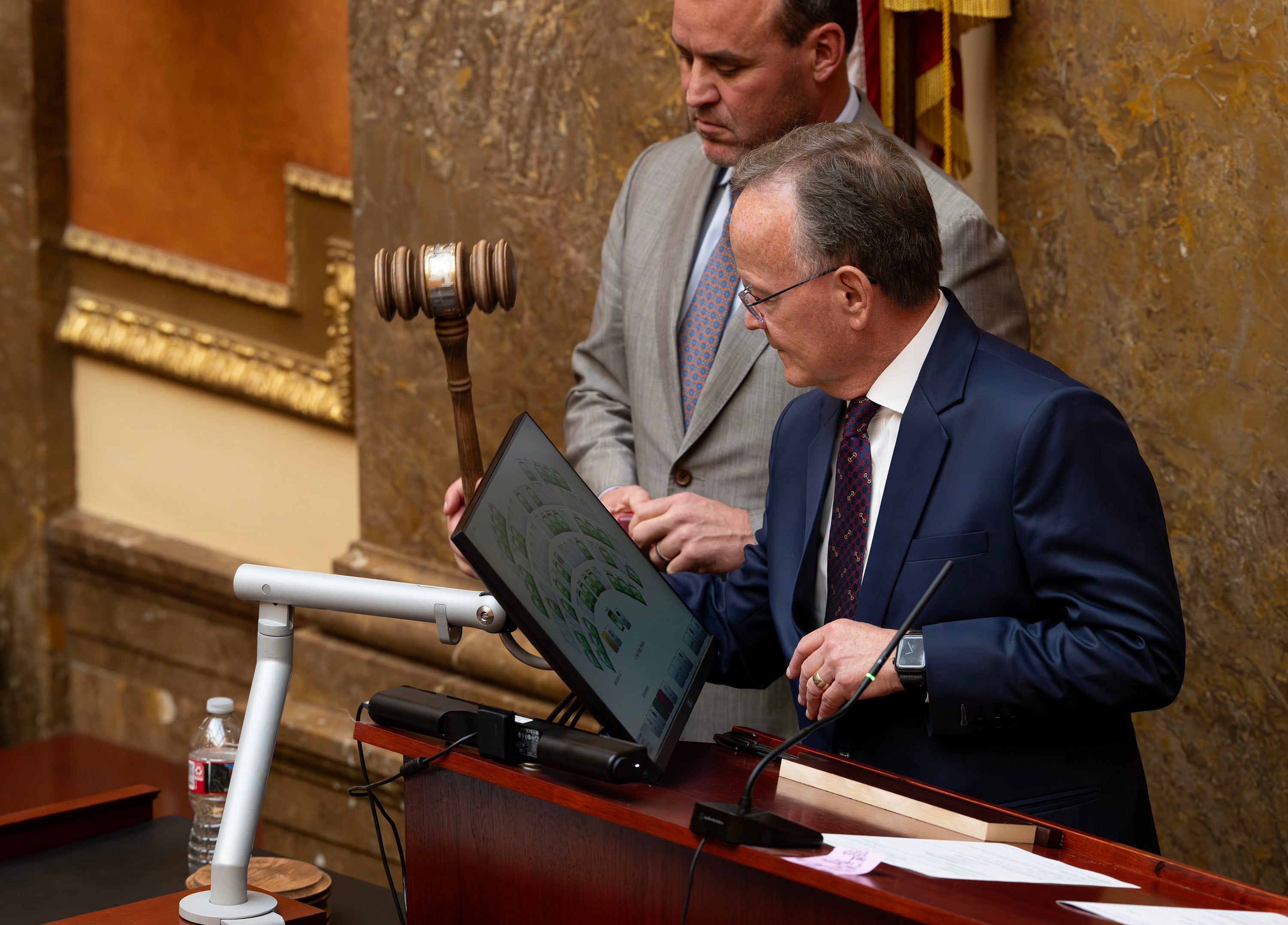 Senate President Stuart Adams, R-Layton, gavels the session into order as the Senate and House of Representatives gather to  listen to Chief Justice Matthew Durrant deliver the State of the Judiciary address on the first day of the 2026 legislative session in Salt Lake City on Tuesday.
