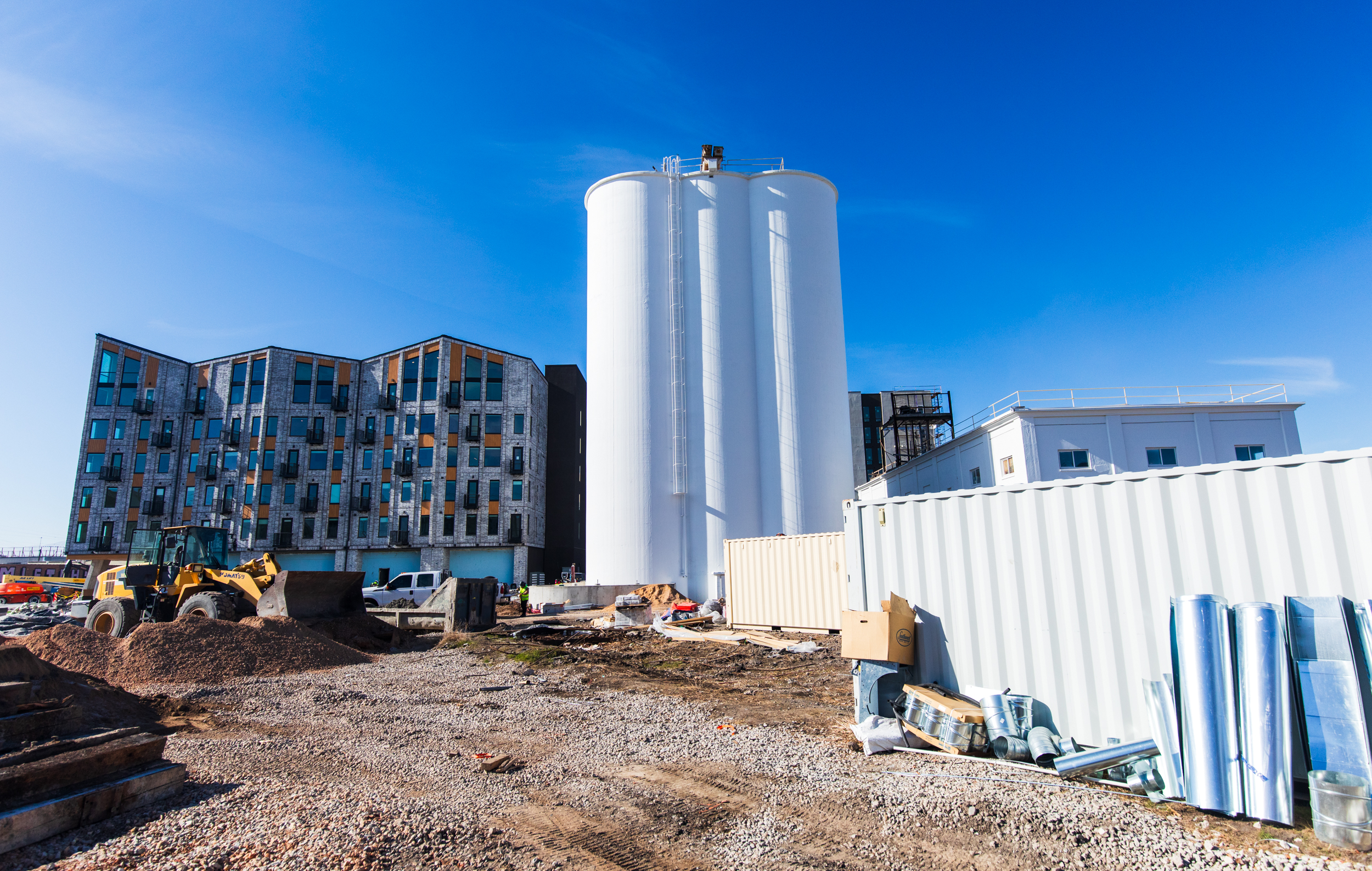 Construction of new buildings for "Silo Park" continues in Salt Lake City's Granary District on Tuesday.