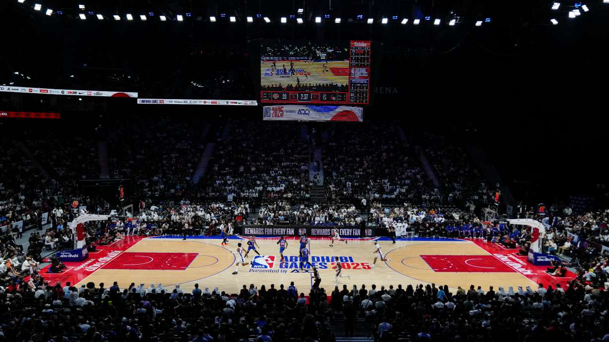 FILE - he Philadelphia 76ers play the New York Knicks during the first half of an NBA preseason basketball game, Thursday, Oct. 2, 2025, in Abu Dhabi, United Arab Emirates.