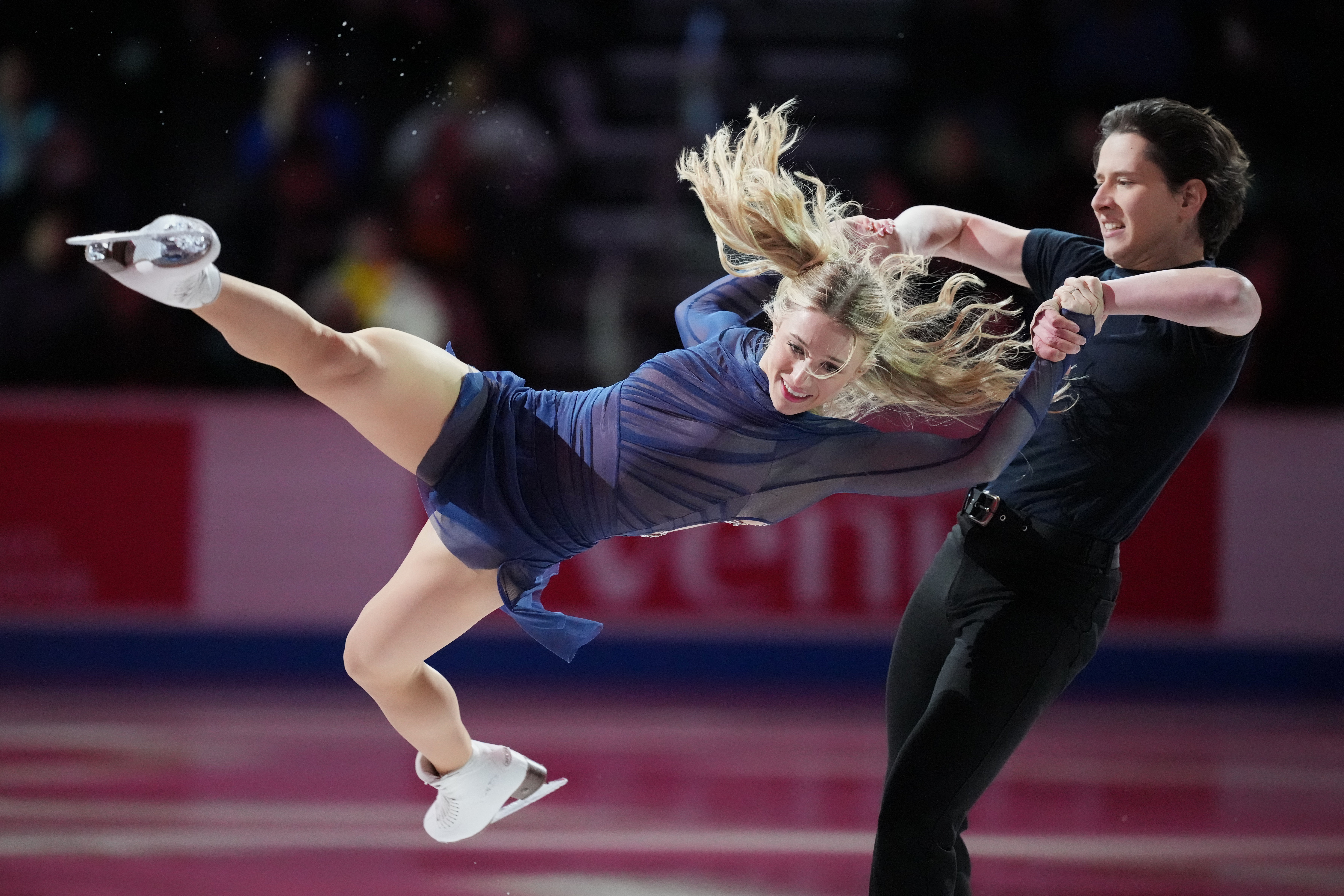 Emilea Zingas and Vadym Kolesnik skates during the "Making Team USA" performance at the U.S. Figure Skating Championships, Sunday, Jan. 11, 2026, in St. Louis. 