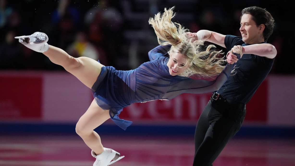 Emilea Zingas and Vadym Kolesnik skates during the "Making Team USA" performance at the U.S. Figure Skating Championships, Sunday, Jan. 11, 2026, in St. Louis.