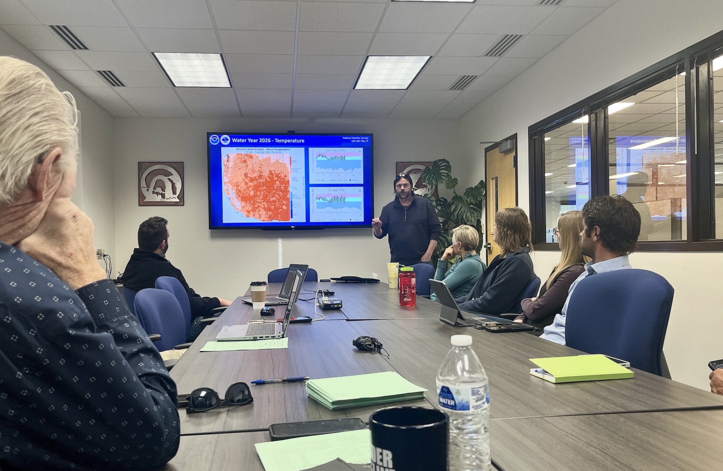 Glen Merrill, a hydrologist for the National Weather Service, speaks at a water availability meeting at the National Weather Service office in Salt Lake City on Thursday. Utah's snowpack remains at 63% of normal, and is likely drop to record-low levels by February.