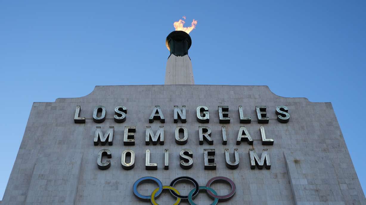 The Olympic cauldron is lit at the Los Angeles Memorial Coliseum ahead of the launch for ticket registration to the 2028 Summer Olympic Games Tuesday, Jan. 13, 2026, in Los Angeles.