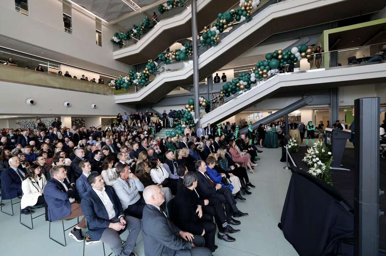 A ribbon-cutting ceremony for the Scott M. Smith Building for the Smith College of Engineering & Technology is held on Utah Valley University's campus in Orem on Thursday.