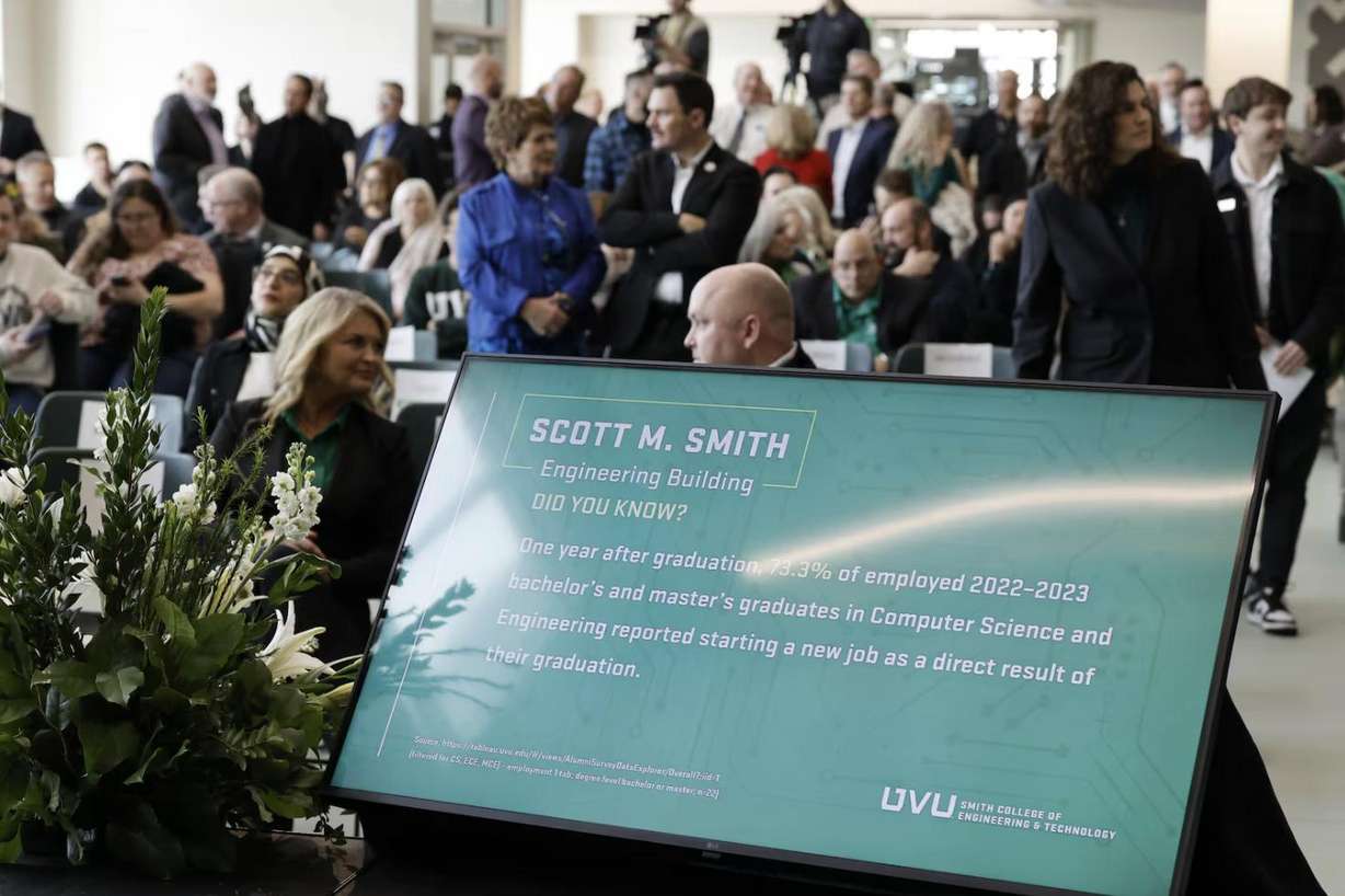 A ribbon-cutting ceremony for the Scott M. Smith Building for the Smith College of Engineering & Technology on Utah Valley Univeristy's campus in Orem on Thursday.