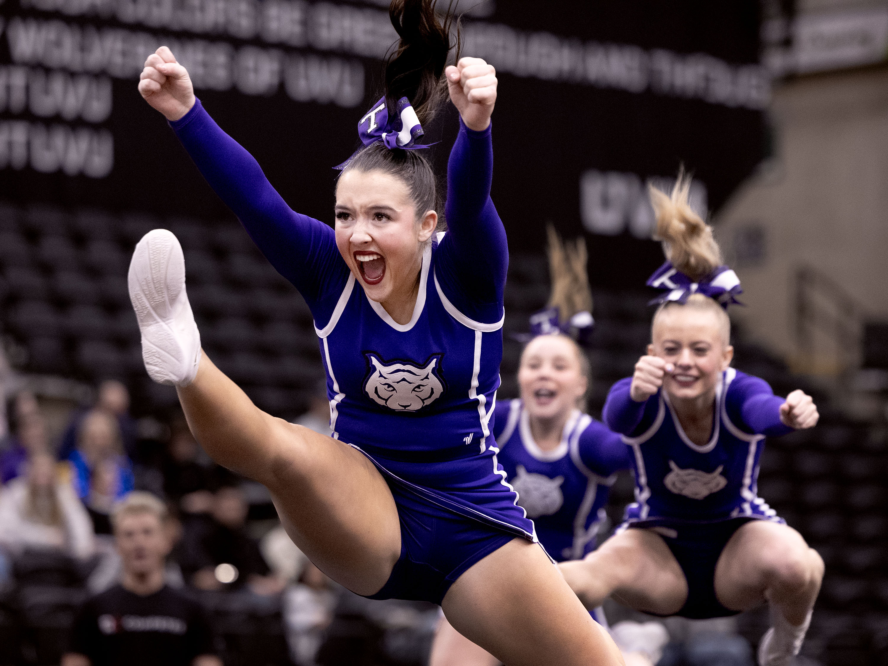 Tabiona competes in the 1A competitive cheer state finals at UVU in Orem on Friday, Jan. 23, 2026.