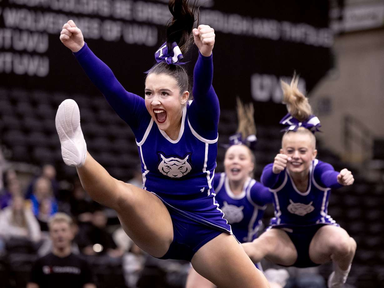 Tabiona competes in the 1A competitive cheer state finals at UVU in Orem on Friday, Jan. 23, 2026.