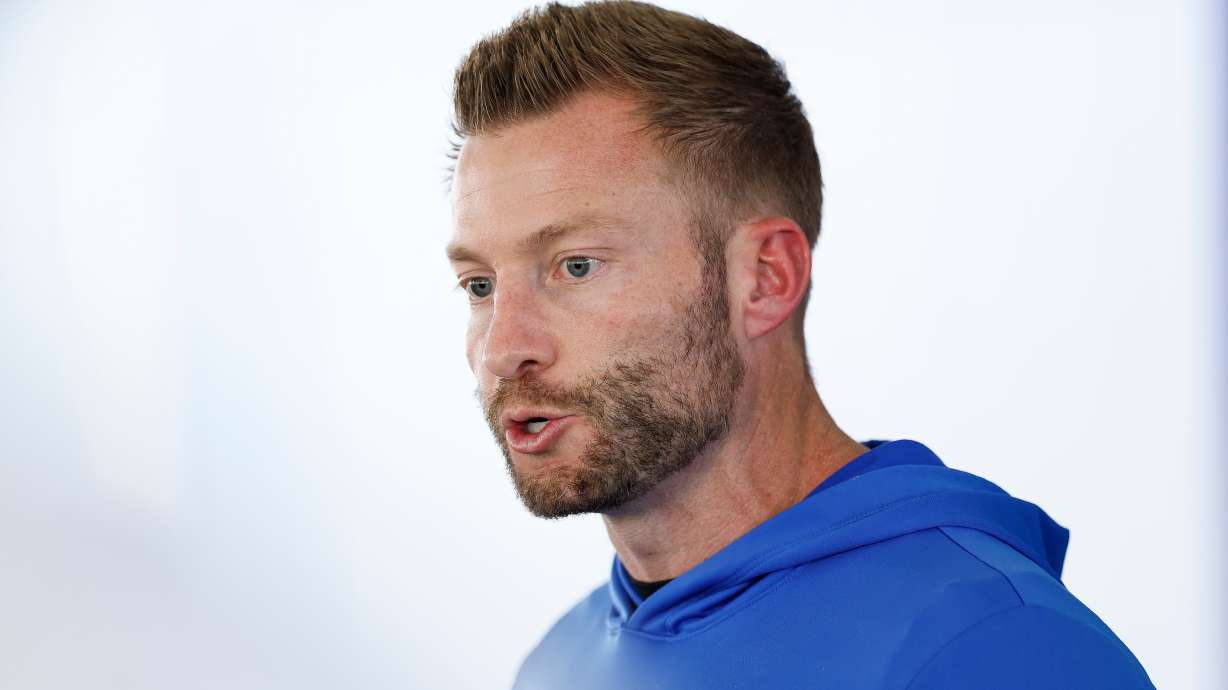 Los Angeles Rams head coach Sean McVay speaks during a news conference at the team's training facility Friday, Jan. 23, 2026, in Los Angeles, ahead of the NFL football NFC Championship game against the Seattle Seahawks.