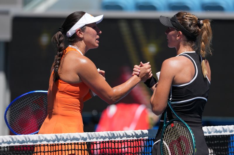 Jessica Pegula, left, of the U.S. is congratulated by Oksana Selekhmeteva of Russia following their third round match at the Australian Open tennis championship in Melbourne, Australia, Saturday, Jan. 24, 2026. - AP Photo/Aaron Favila