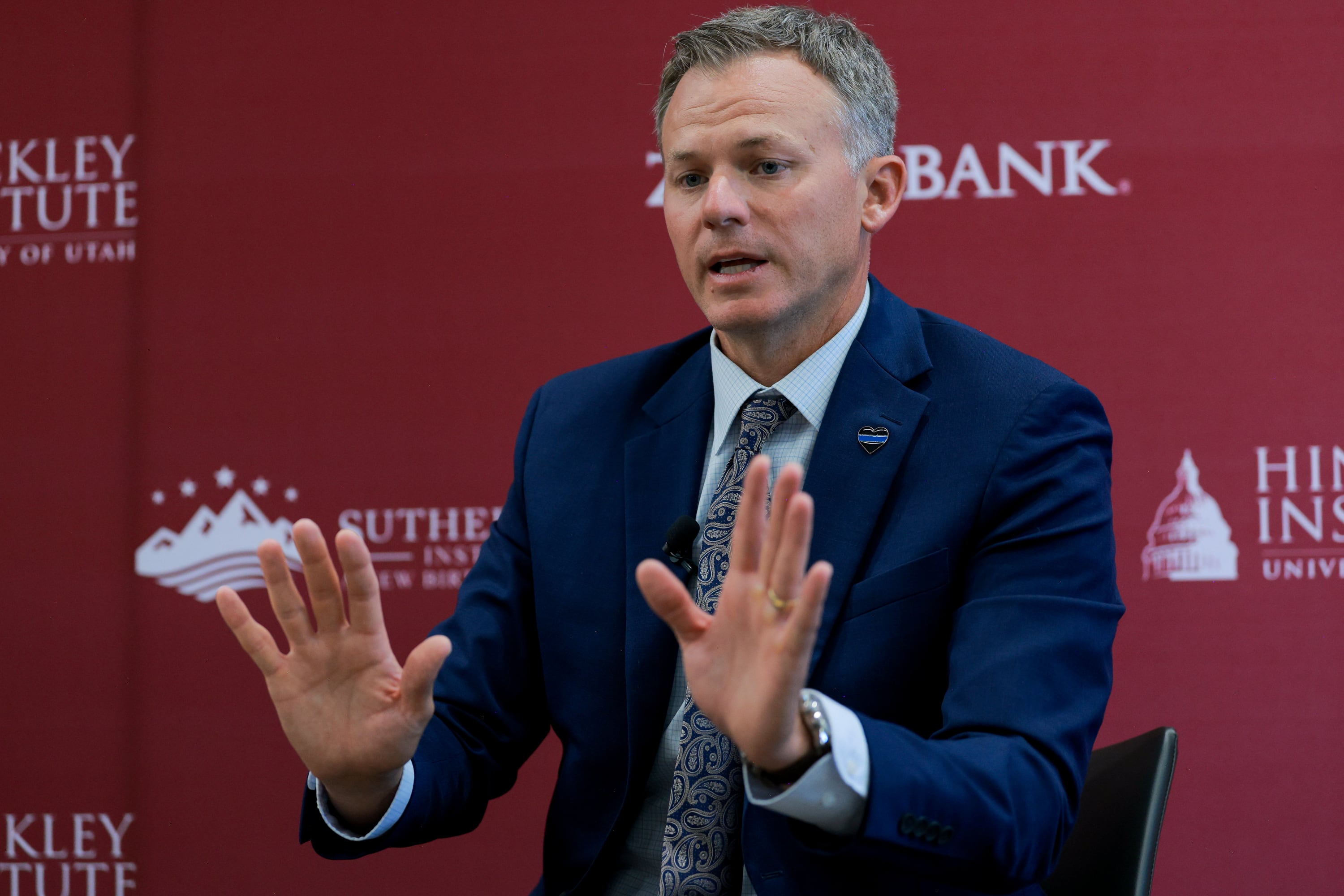 Rep. Blake Moore speaks during a Sutherland Institute congressional series event at the Hinckley Institute of Politics at the University of Utah in Salt Lake City on Aug. 18. Moore has been one of the key Republicans that has broken with President Donald Trump's vision for Greenland.