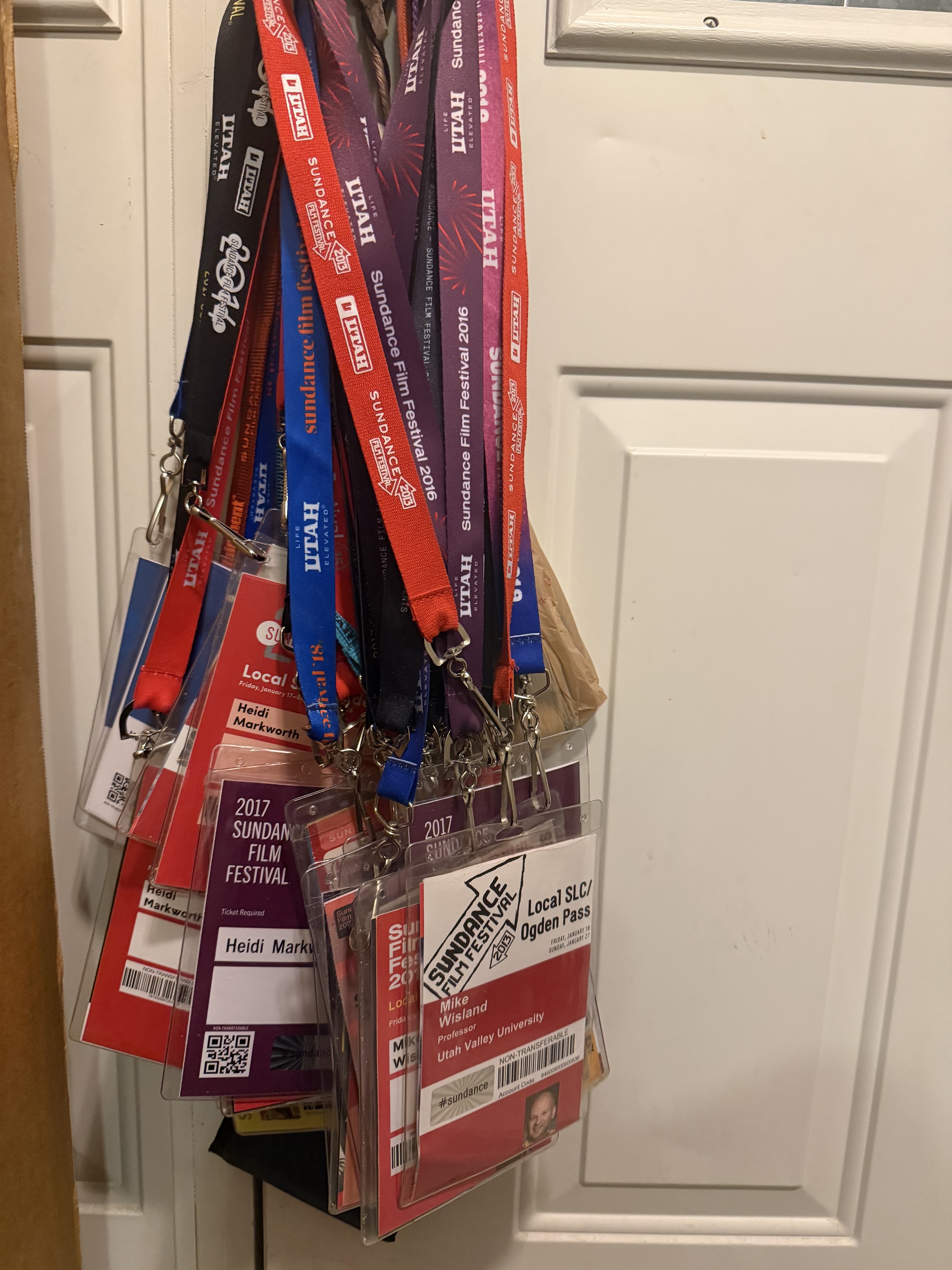 Pleasant Grove resident Mike Wisland's collection of badges for the Sundance Film Festival. He has attended every year since 1995 and has seen more than 700 films.
