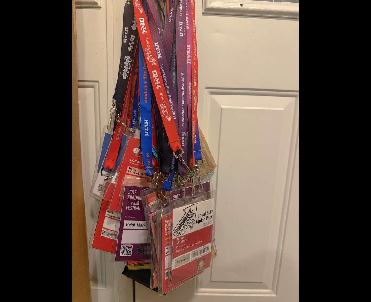 Pleasant Grove resident Mike Wisland's collection of badges for the Sundance Film Festival. He has attended every year since 1995 and has seen more than 700 films.