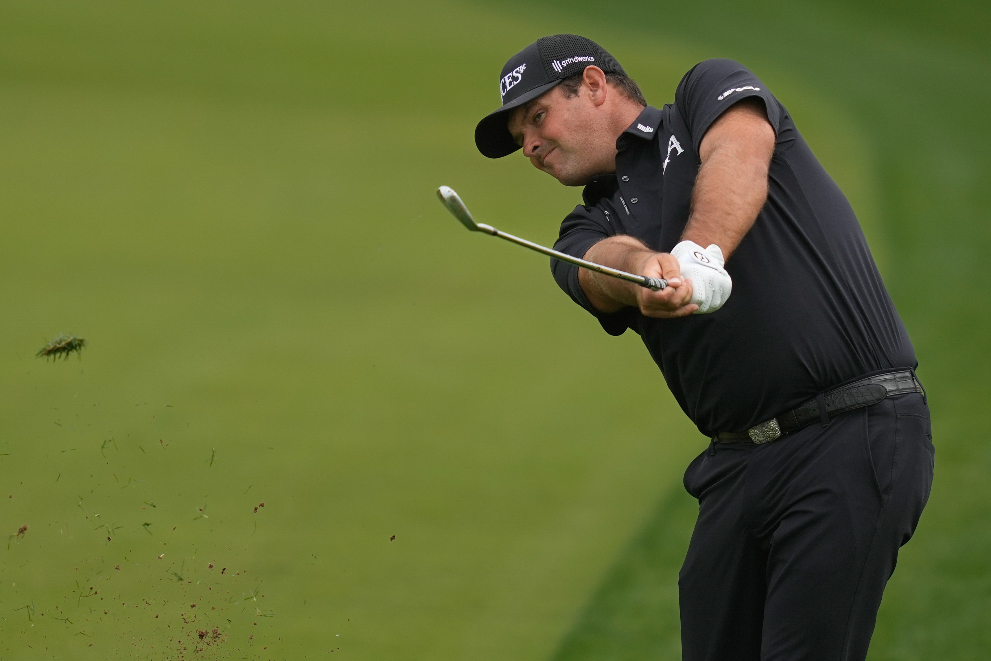 Patrick Reed of the United States plays his second shot on the 8th hole during the final round of the Dubai Desert Classic in United Arab Emirates, Sunday, Jan. 25, 2026. 