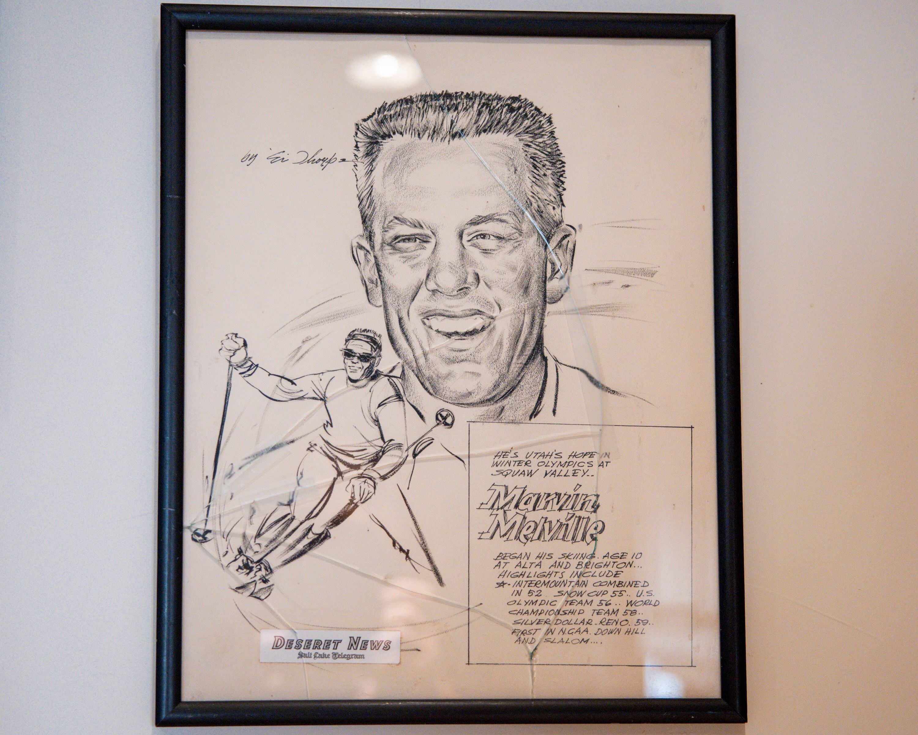 An old Deseret News illustration hangs on the wall of Marvin Melville’s home in Cottonwood Heights on Dec. 15, 2025.