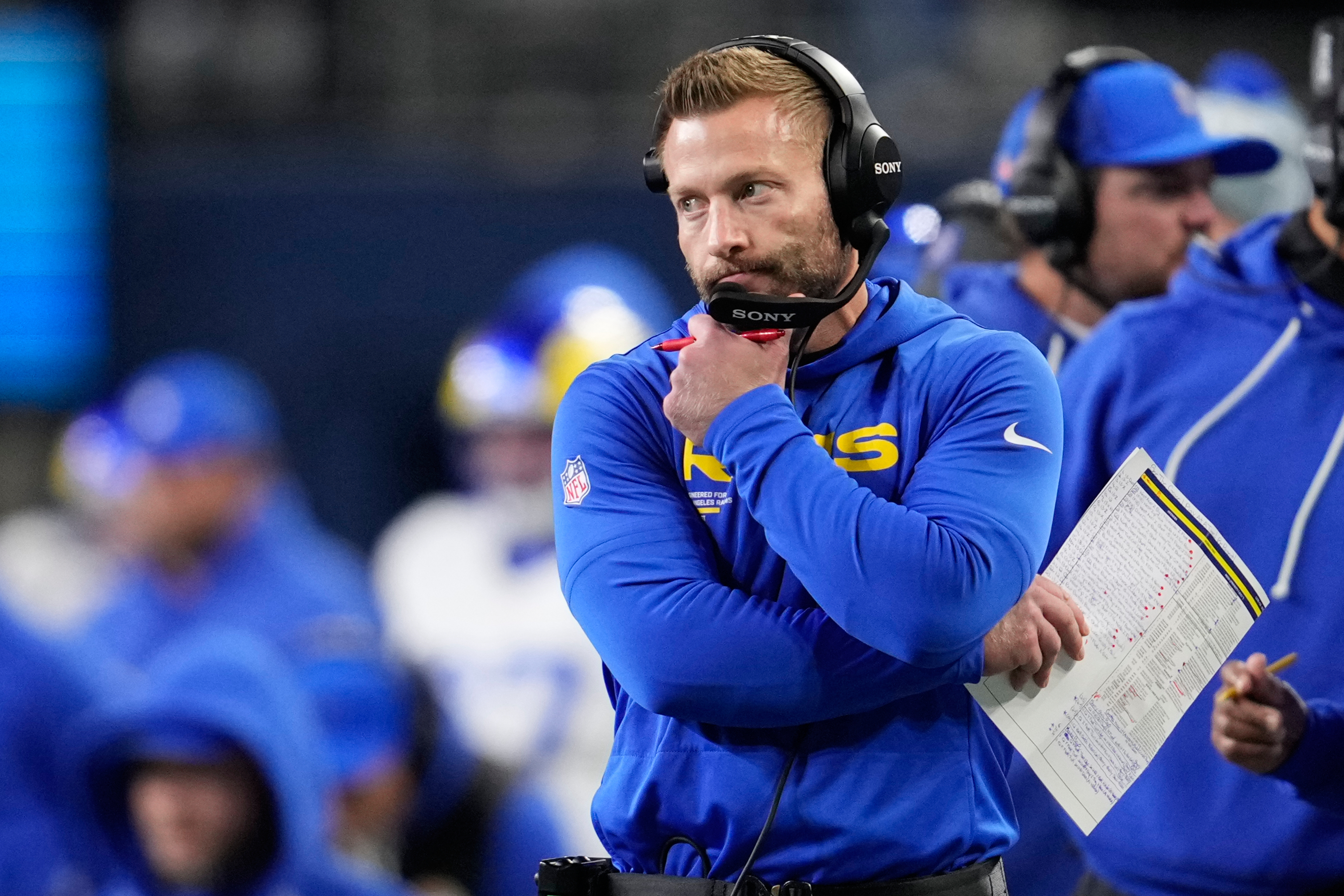 Los Angeles Rams head coach Sean McVay watches from the sideline during the second half of the NFC Championship NFL football game against the Seattle Seahawks, Sunday, Jan. 25, 2026, in Seattle. 