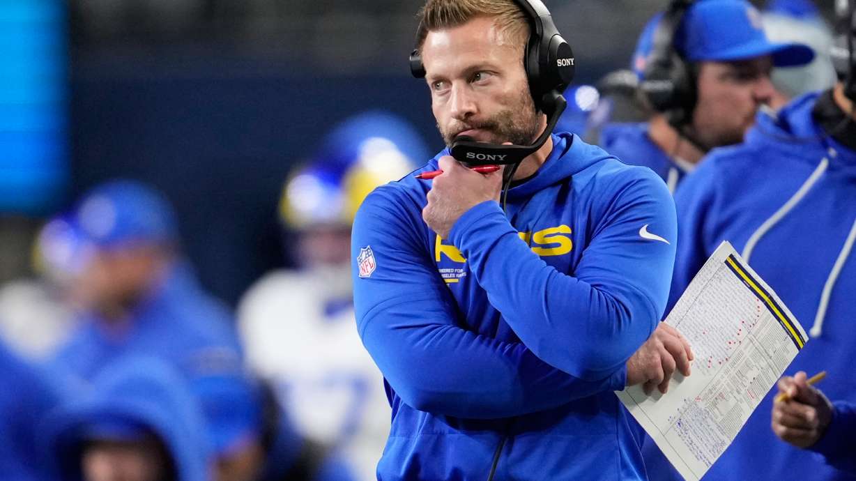 Los Angeles Rams head coach Sean McVay watches from the sideline during the second half of the NFC Championship NFL football game against the Seattle Seahawks, Sunday, Jan. 25, 2026, in Seattle.
