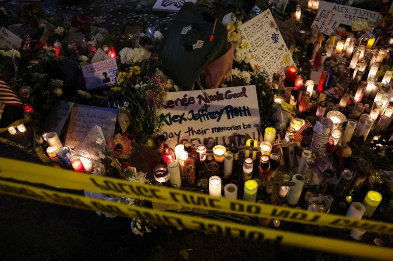 The site where Alex Pretti was fatally shot by immigration agents trying to detain him, in Minneapolis, Monday. President Donald Trump and Minnesota Gov. Tim Walz said Monday they had a productive discussion on immigration enforcement.