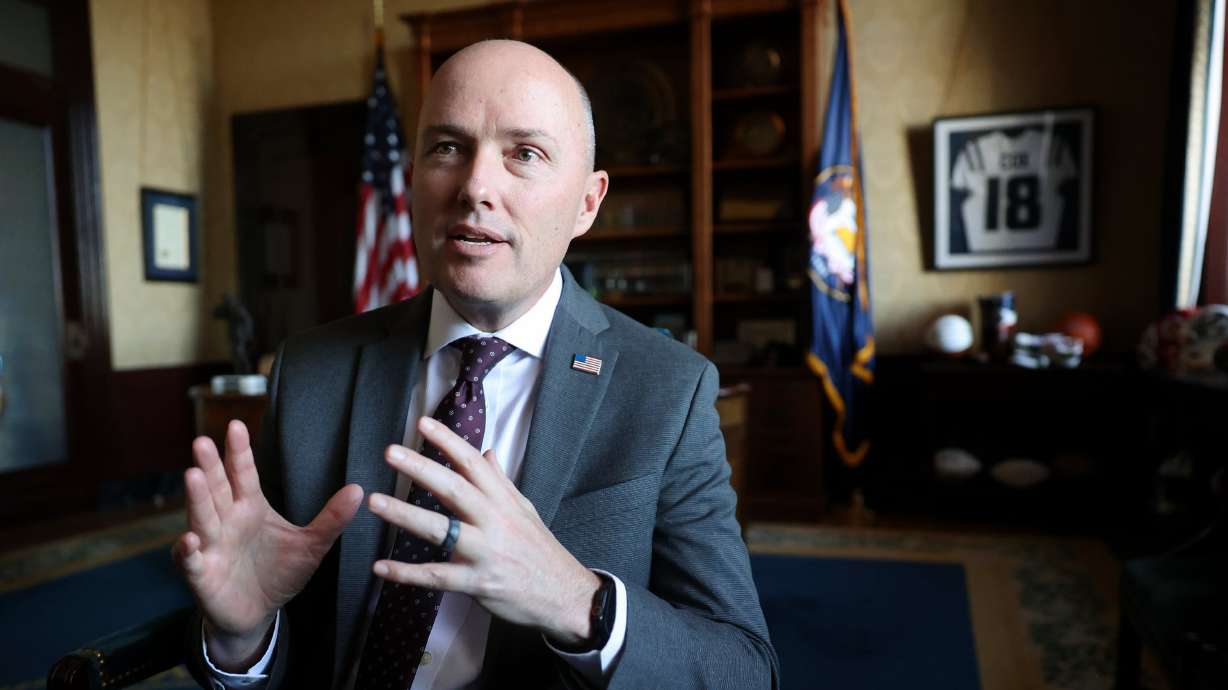 Gov. Spencer Cox answers questions in his office on Jan. 20, 2026. Cox reaffirmed the state's approach to immigration as state lawmakers consider clashing proposals amid national tension over the Trump administration's deportation tactics.